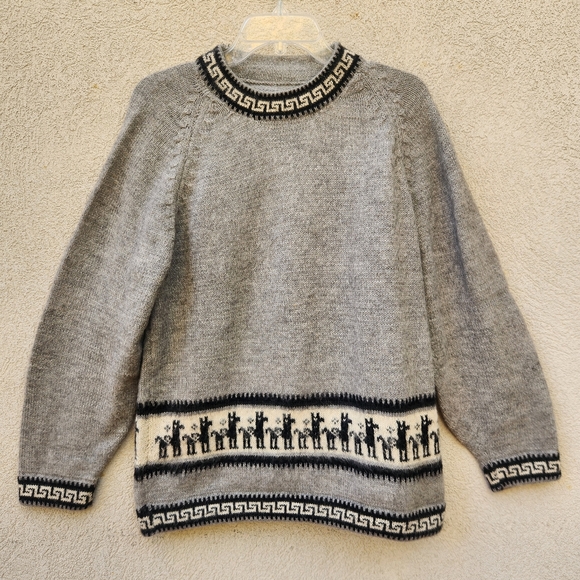 Handmade Sweaters - HANDMADE Women's Sweater Large Lagenlook Gray Black Wool Alpaca Knit Tunic